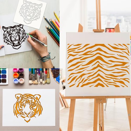 Yhslmh Tiger Stencils for Painting - Reusable Animal Print Stencils Plastic Template for Painting on Wood, Burning Art, Craft, Wall, Home Sign Decor, Fabric, Canvas (9 Tiger)