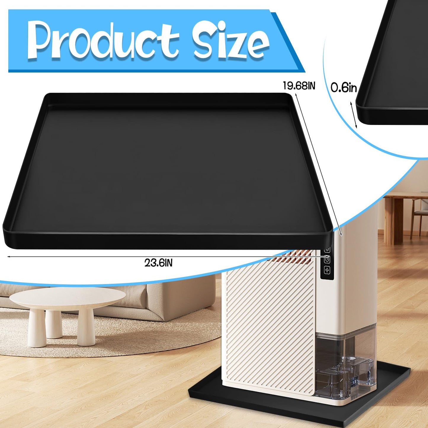 CIEOVO Dehumidifie Drain Pan Silicone Mat, Non-Slip Leak De humidifier Tray Soft Bottom Pad Portable Dehumidifier Silicone Mat with Raised Edge Drip Mat for Floor Protector 23.62"X19.68"