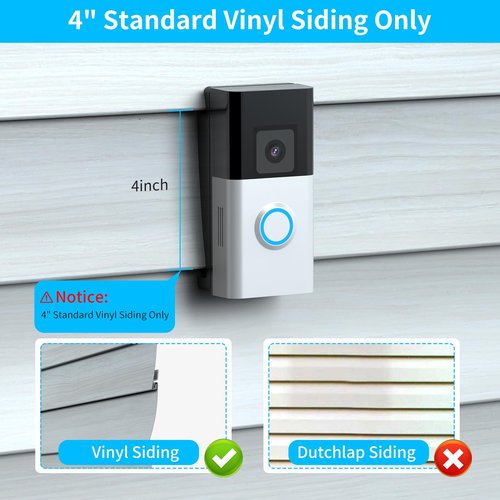 Ring Doorbell Vinyl Siding Mount, Vinyl Siding Bracket Compatible with Ring/Camera Doorbell, Doorbell Corner Mounting Wedge Kit (4" Standard Vinyl Siding Only)