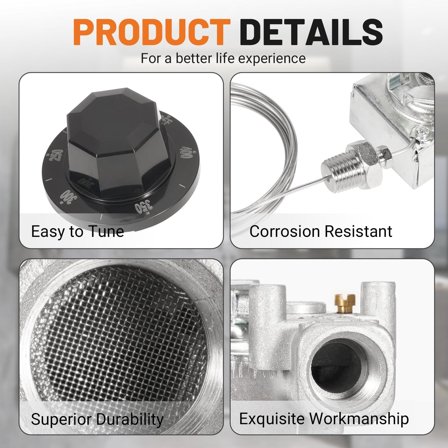 Dilomber Gas Fryer Thermostat, 3/8" Mpt Stuff Box Replacement Deep Fryer for Pitco P5047588, GSA60301800, 4290-006 Oil Temperature Precision Control, for Commercial Catering Fryers, 200°F-400°F Range