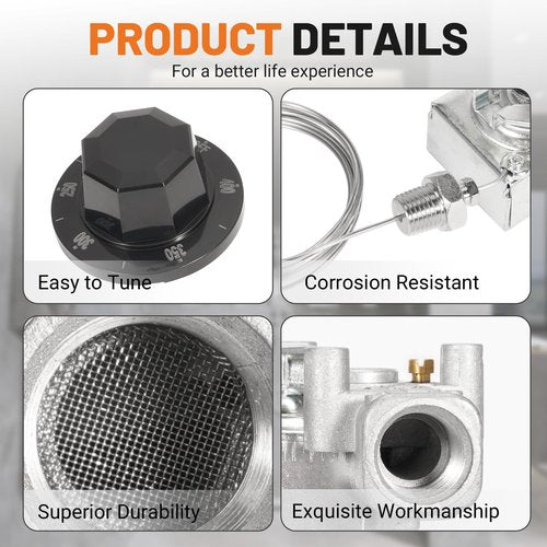 Dilomber Gas Fryer Thermostat, 3/8" Mpt Stuff Box Replacement Deep Fryer for Pitco P5047588, GSA60301800, 4290-006 Oil Temperature Precision Control, for Commercial Catering Fryers, 200°F-400°F Range