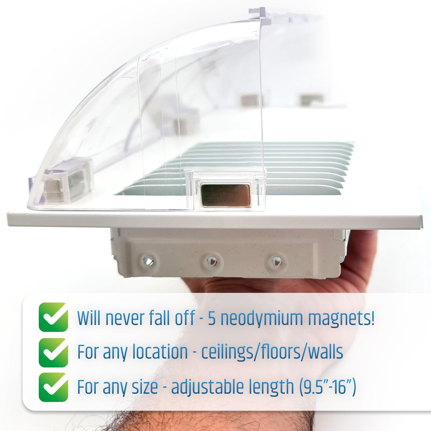 Powerful Magnetic Vent Air & Heat Deflector (3 Pack - New Version) for Ceiling, Floor and Wall - Will Never Fall Off - Adjustable from 9.2” to 16” - Super Strong Neodymium Magnets Upgraded Design