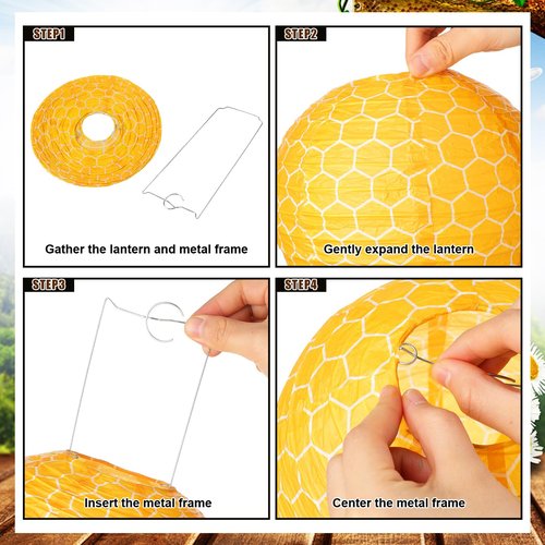 Panelee 12 Pcs Bee Paper Lanterns Party Decorations 8 Inch Hanging Round Hanging Paper Party Decorations for Holiday Indoor Outdoor Supplies
