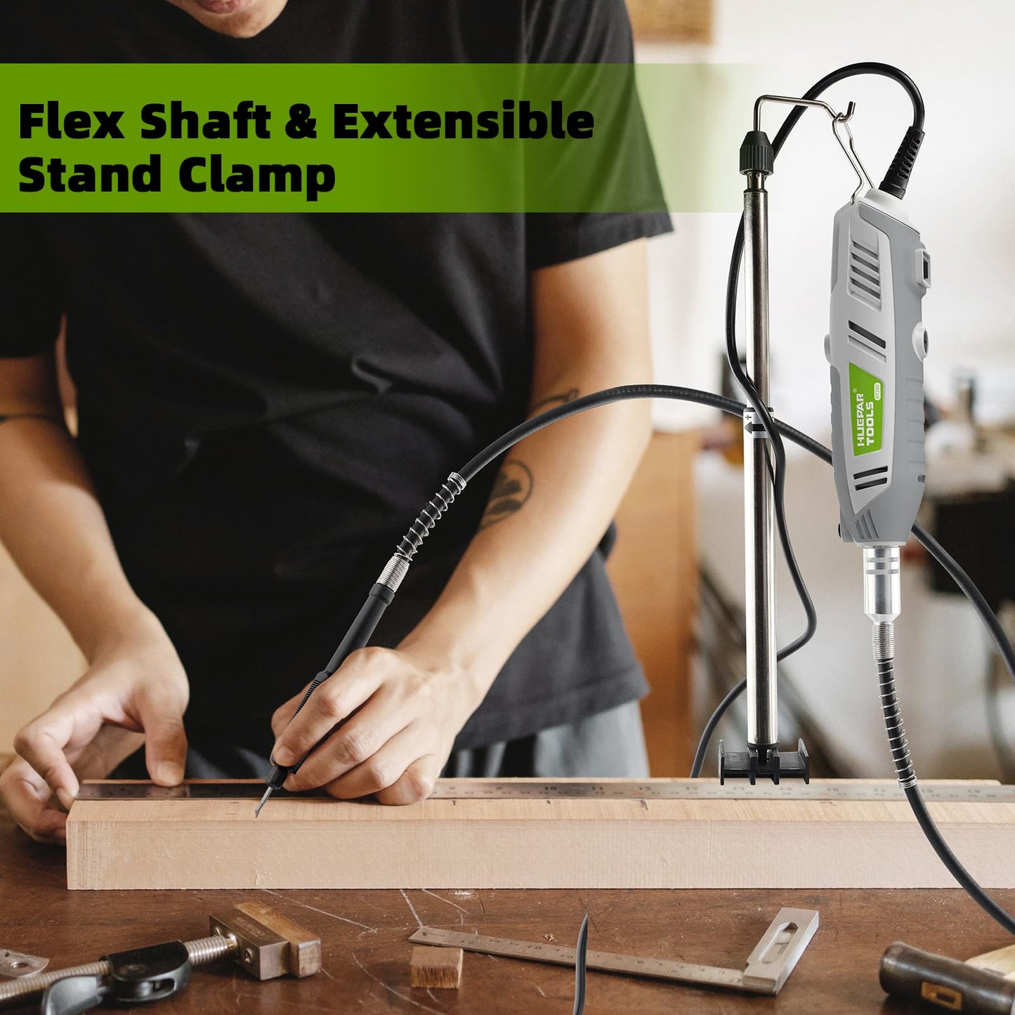 Rotary Tool Kit, 200W 1.8 AMP Huepar Tools with Flex Shaft 239pcs Accessories include MultiPro Keyless Chuck, 6 Variable Speed 10000-40000RPM Electric Drill Set for Crafting Projects and DIY Creations