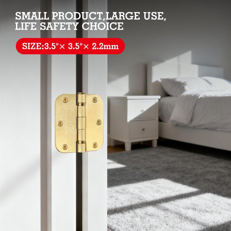 Door Hinges Brushed Brass 18 Pack 3.5 Inch Rounded Integral Ball Bearing Door Hardware 3 1/2 Lasting Mute Interior Hinge for Closet Dining/Den/Game/Recreation Room Kitchen Master Bedroom Loft
