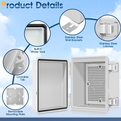 XINYIELE Waterproof Outdoor Project ABS Plastic Junction Box IP67 Weatherproof Dustproof Enclosure with Hinged Cover, Mounting Plate,Wall Brackets for Power Project (5.9"X5.9"X3.5")
