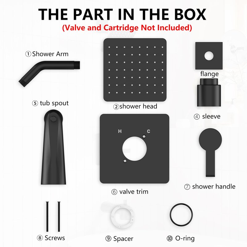 Replacement for Delta 13/14 Series Shower Trim Kit, Compatible with Delta R10000 Valve Tub Shower Faucet Set, Black Shower Head and Handle Set, Matte Black (Cartridge and Valve Not Included)