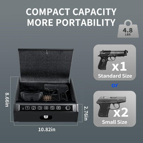 ADIMO Biometric Pistol Safe, Compact Fingerprint Gun Lock Box with Fast Access Keypad & Keys, Quiet Mode, Soft Foam Interior, Childproof and Secure for Home or Bedroom Use