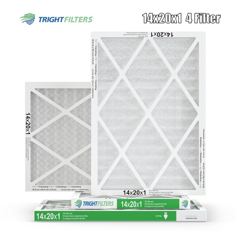 TRIGHTFILTERS 14x20x1 Air Filter 4 Pack, MERV 8 Pleated Dust Defense Air Filters Replacement Air Conditioner HVAC AC Furnace Filter, Durable and Lightweight