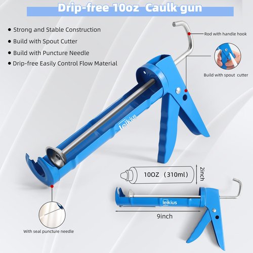 Caulk Gun Kit Smooths No-drip Silicone Caulking Gun and Caulking Tools, Sealant Tools Grout Scraper For Kitchen Bathroom Sink Joint,With Gift Box Works 10OZ Tubes blue