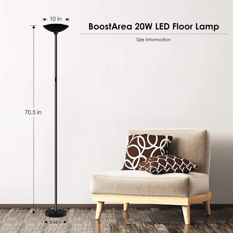 BoostArea Floor Lamp/Standing Lamp, 20W 2000LM LED Torchiere Lamp, Stepless Dimmable, Touch Control, 3000K Daylight, 50000hrs Lifespan for Living Room, Bedroom