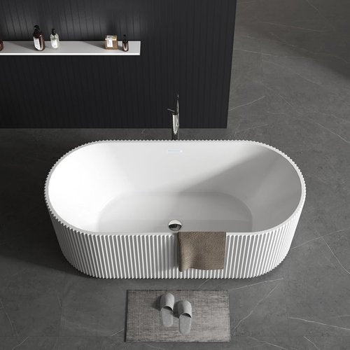 67" Free Standing Tub, Standalone Soaking Pleated Bathtub, Easy Install Freestanding Bathtub, Modern Design for Bathrooms, White