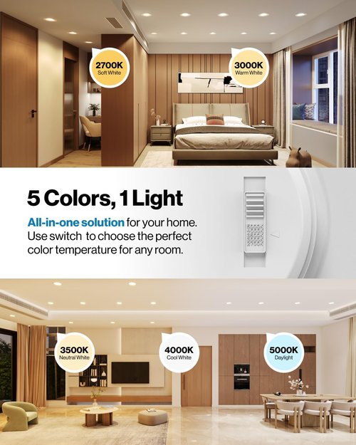 Sunco 12 Pack Recessed Lighting 6 Inch, Retrofit Can Lights, 965LM, 13W (75W Equivalent), Selectable CCT 2700K/3000K/3500K/4000K/5000K, Dimmable, Baffle Trim, Damp Rated UL.