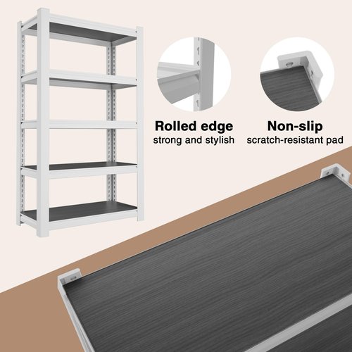 WORKPRO House 5-Tier Shelving Unit, 3000lbs Adjustable Storage Shelves, Boltless Book Shelf, Shelf Organizer for Kitchen, Living Room, Bathroom, Wood Grain Pattern, Waterproof Board, 24-1/10"W, White