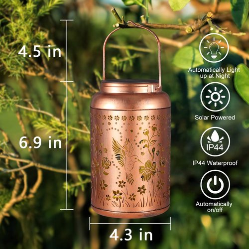 Tepaken Solar Lanterns Outdoor Waterproof Hummingbird Garden Decor Gifts for Women Mom Grandma Hanging Solar Lights Metal Solar Decoration Outside for Yard, Patio, Backyard, Porch