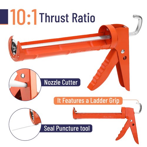 Bates Choice Caulk Gun Kit, 10:1 Thrust Ratio, Dripless Caulking Gun, Caulk Remover Tool, 2 Inch Stainless Steel Putty Knife Scraper, Finishing, Smoothing & Grout Removal Tool, Caulking Tool Kit