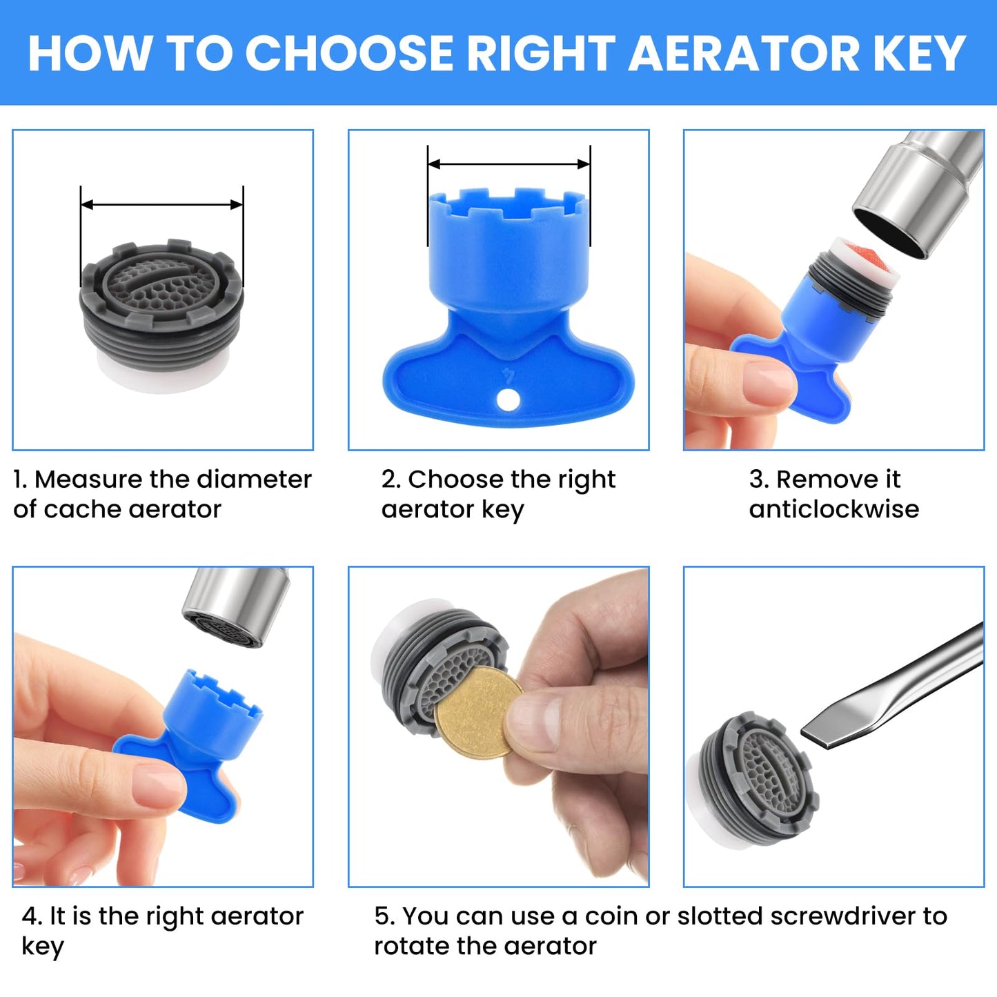 MILYARD 12 Pcs Faucet Aerator Replacement for Sink with 5 Pcs Wrenches Removal Tool M16.5 18.5 21.5 24 mm for Bathroom, Kitchen Sink