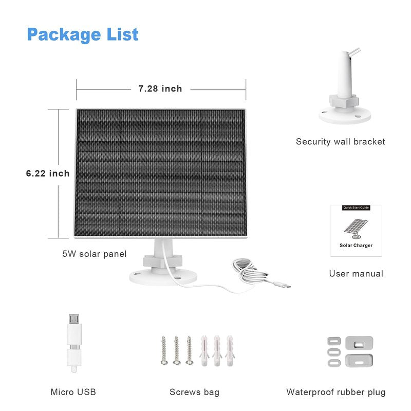Solar Panel for Eufy Outdoor Camera, 5W Solar Panel Charger Compatible with Eufycam, Continuous Power Supply, 9.8ft Charging Cable, IP65 Waterproof, Adjustable Wall Mount, 1 Pack