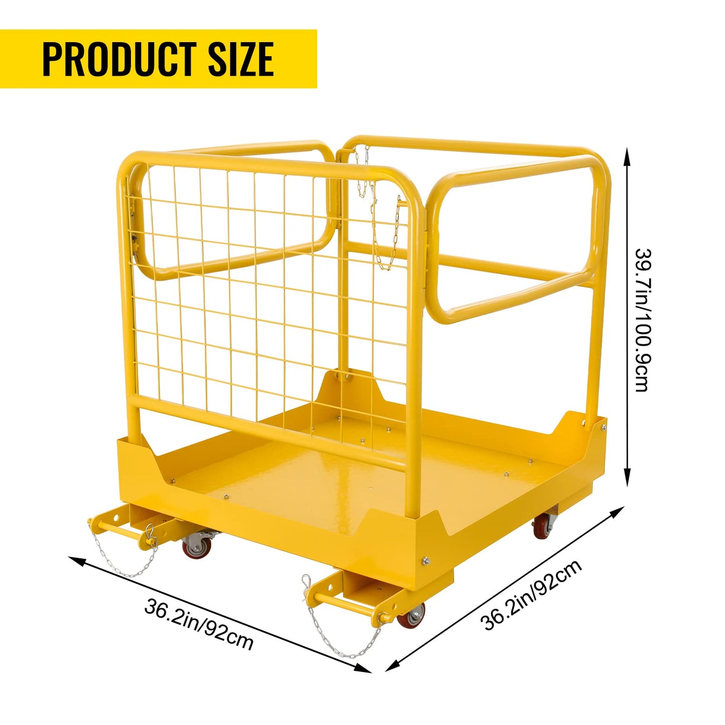 RAILEN Forklift Safety Cage 36x36 Inch, 1200LBS Forklift Work Platform with 4 Wheels, Collapsible Forklift Man Basket Aerial Rails for Lifting Loader