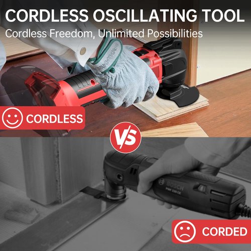 LED Work Cordless Oscillating Tool for Milwaukee 18V Battery, 22Pcs Oscillating Multi Tool Kit with Auxiliary Handle, 6 Variable Speed, Oscillating Saw for Scraping Sanding Cutting Wood(No Battery)