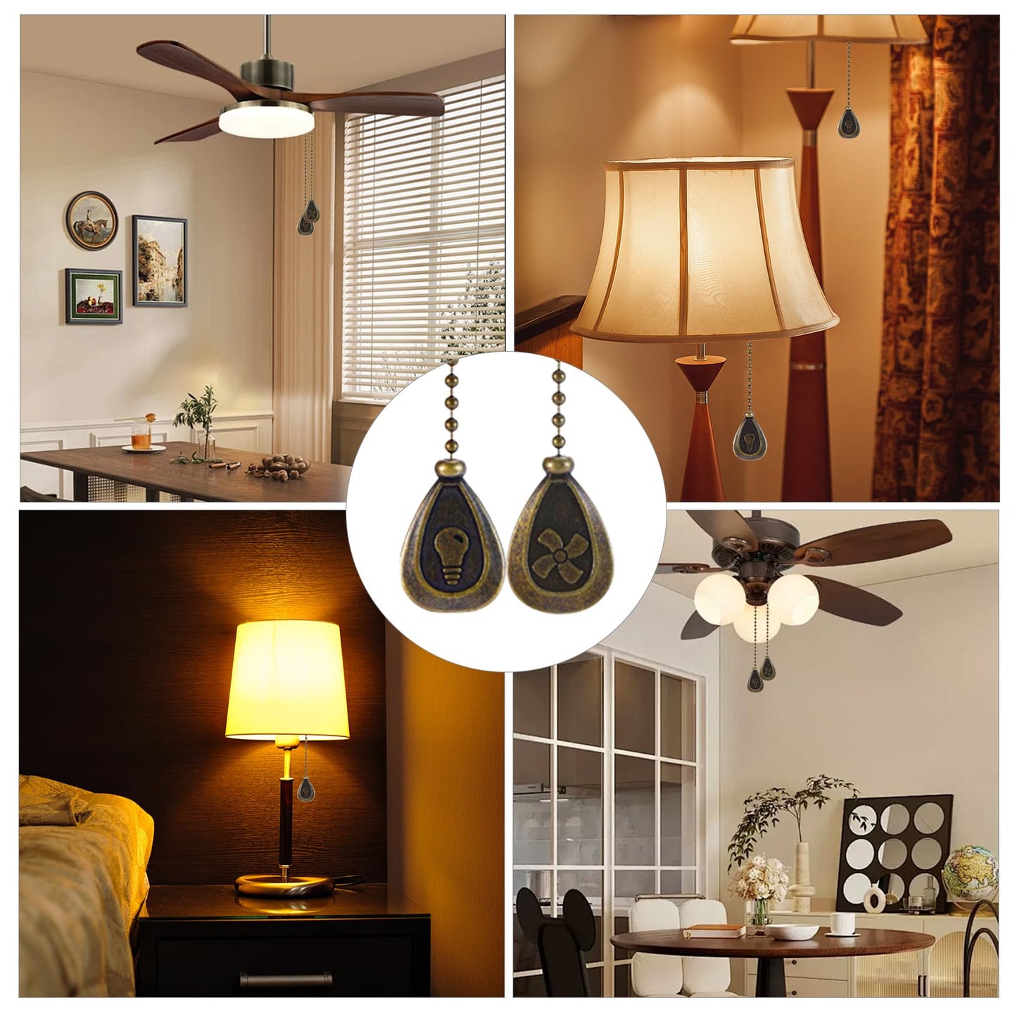 BoAn 6 Pack Bronzed Ceiling Fan Pull Chain Extension,12 Inches Decorative Fan Pull Chain Pendant Extension, with Ball Fan Chain Connector for Ceiling Fans and Lights(3 Light and 3 Fan)