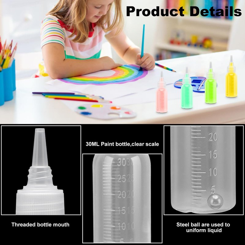 Tbest Paint Bottle,10 Pack Airbrush Paint Bottles Jars Plastic containers 1oz/30ml of Acrylic Storage Mixing with Ball jar Bottle Mixer resealable Empty Small Squirt 1inch Container Squeeze