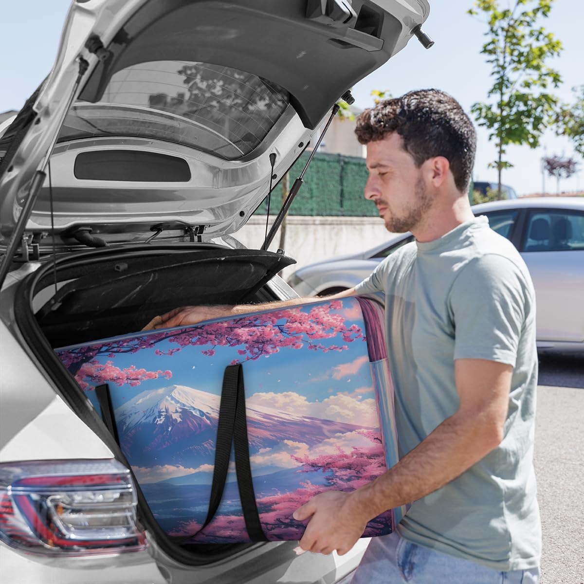 Adornori Asian Japanese Heavy Duty Extra Large Moving Bags, XXL Storage Totes Moving Boxes Cherry Blossom Mount Fuji Space Saving Packing Bags