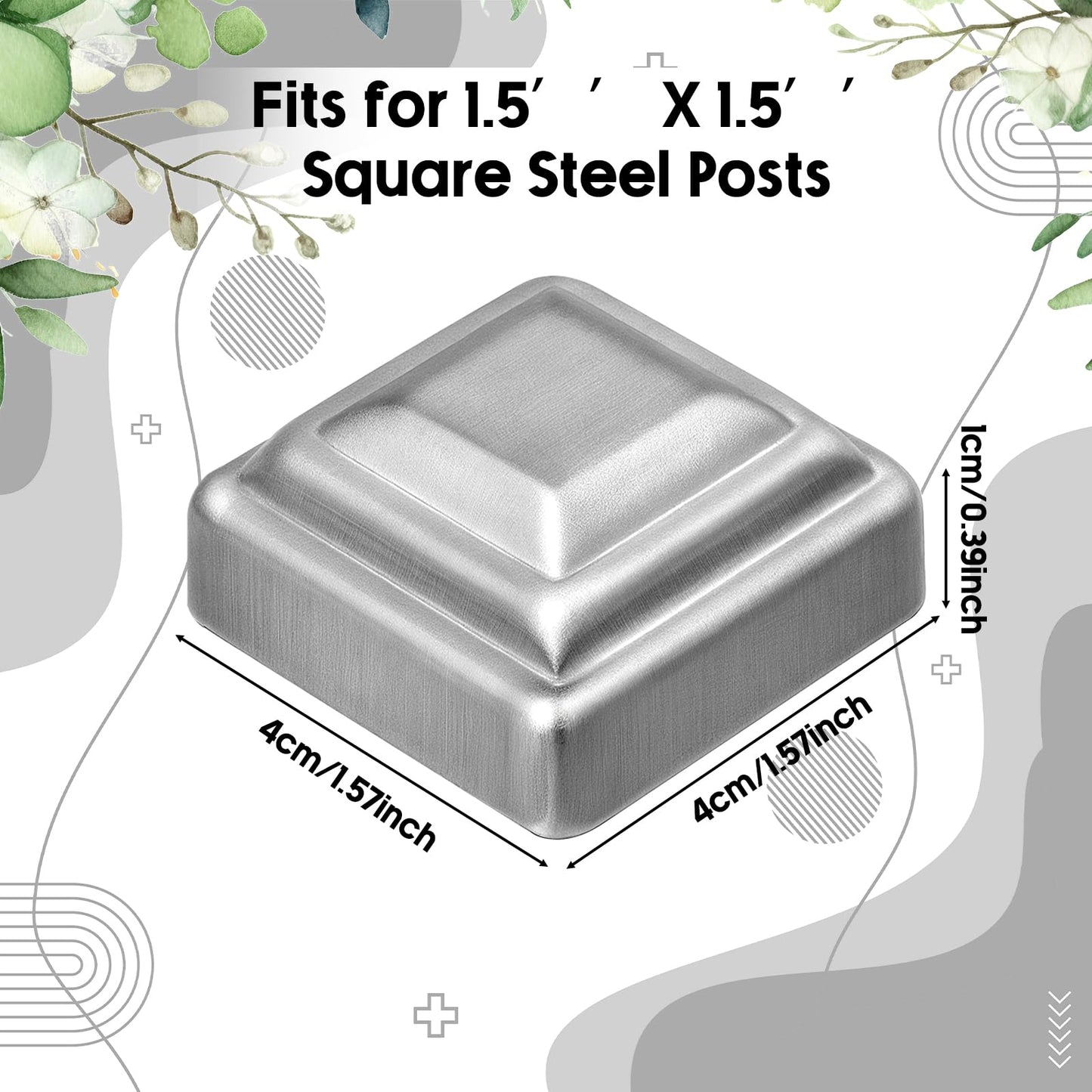 Shimeyao 12 Pcs 1 1/2" x 1 1/2" Sliver Pressed Steel Post Caps for Square Steel Posts Fence Caps Topper Pressure Fit Cover for Mailbox Wood Plastic Metal Iron Deck Railing
