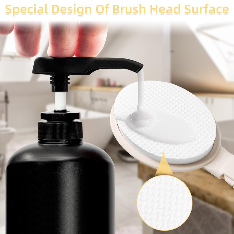 LFJ 19" Long Handle Shower Sponge Brush Set, 3 in 1 Body Brush, Bath Sponge and Lotion Applicator Improved Skin Health, Suitable for Men and Women (White Brush-1P)