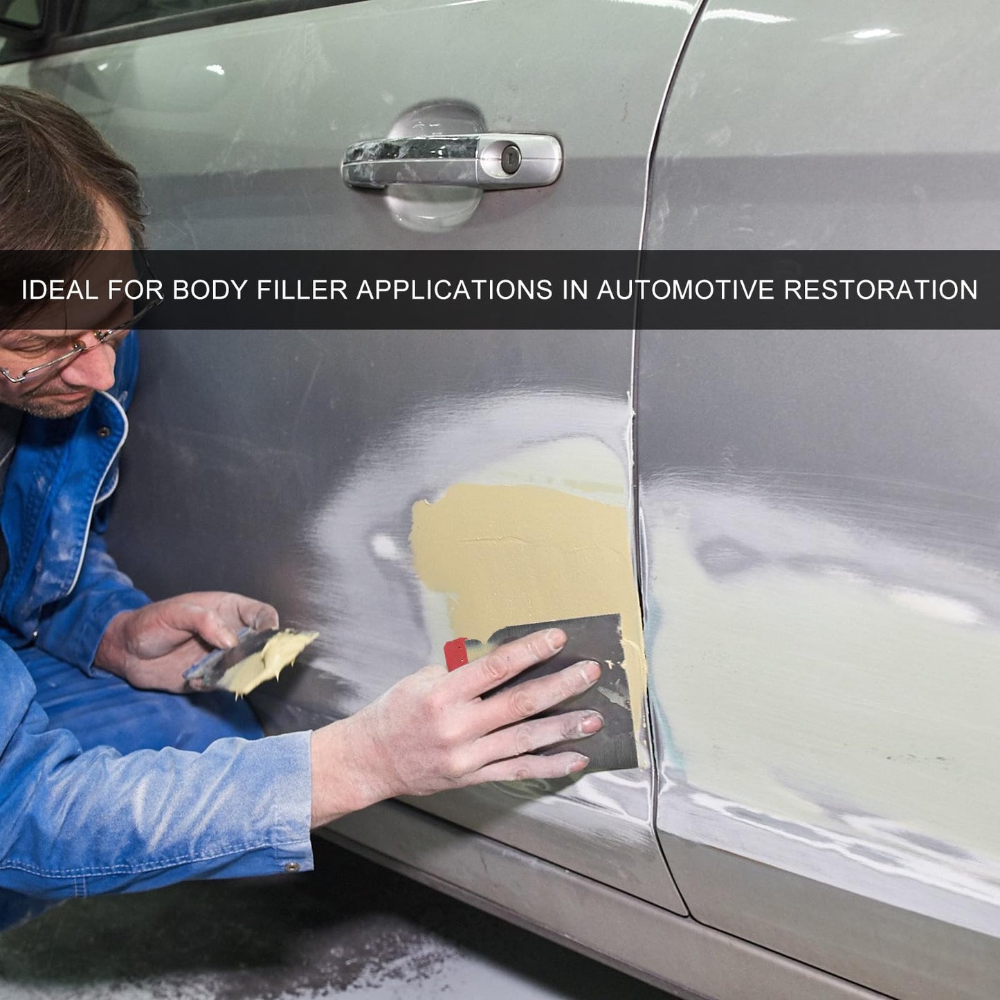 FSTURIOS 4PCS Body Filler Applicator Set, 4 Sizes Auto Paint Spreader Assortment with Metal Blade, Multipurpose Car Putty Knife Precision Hand Tool for Applying Body Filler Glaze
