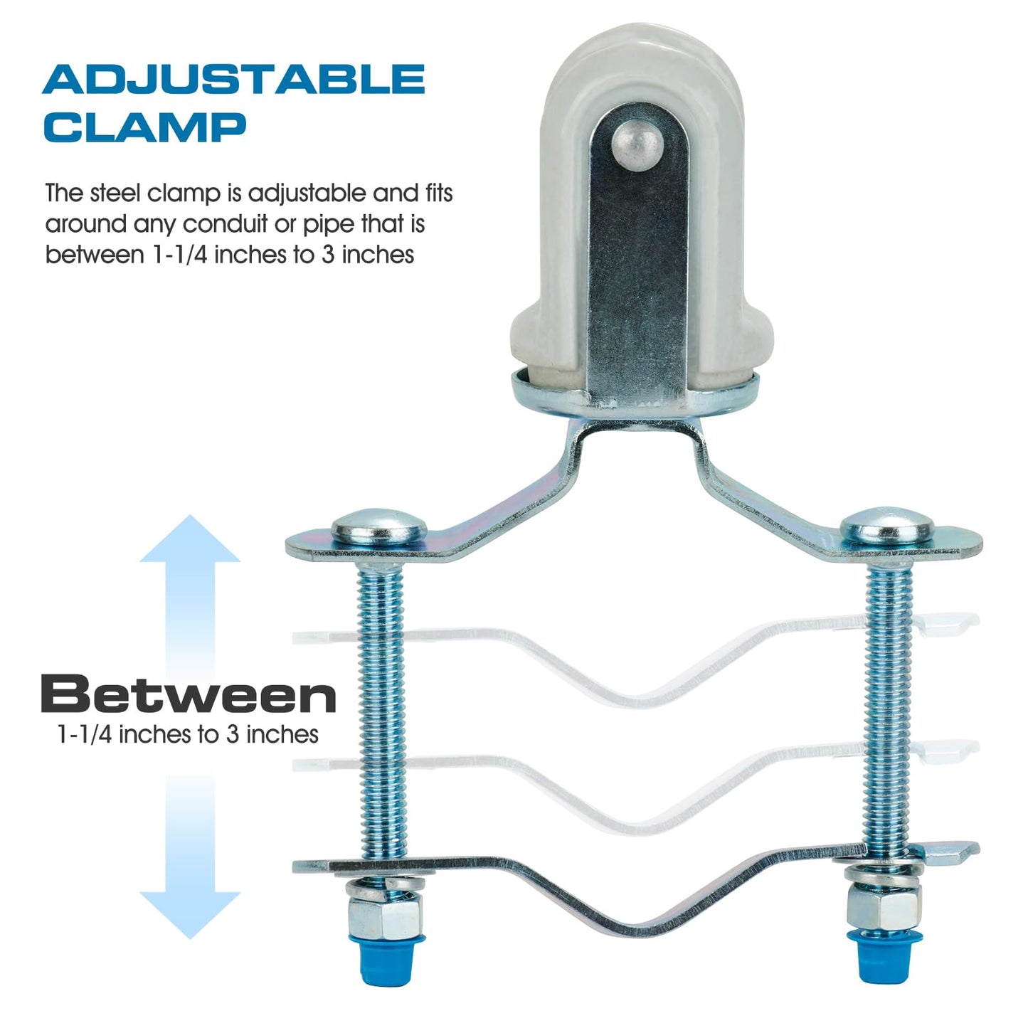 HIBUMFX Heavy Duty Wire Holder, Porcelain Insulator with Adjustable Bracket, 1-1/4" - 3" (1)