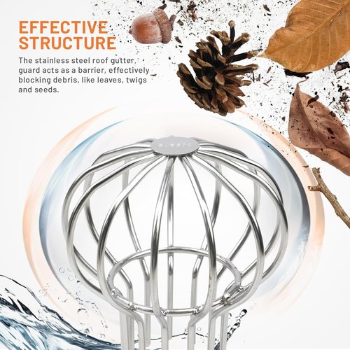 Gutter Guard (5 Pack) 304 Stainless Steel Fits for 2.6" ~ 3.7" - Downspout Filter - Leaf Guards for Gutters