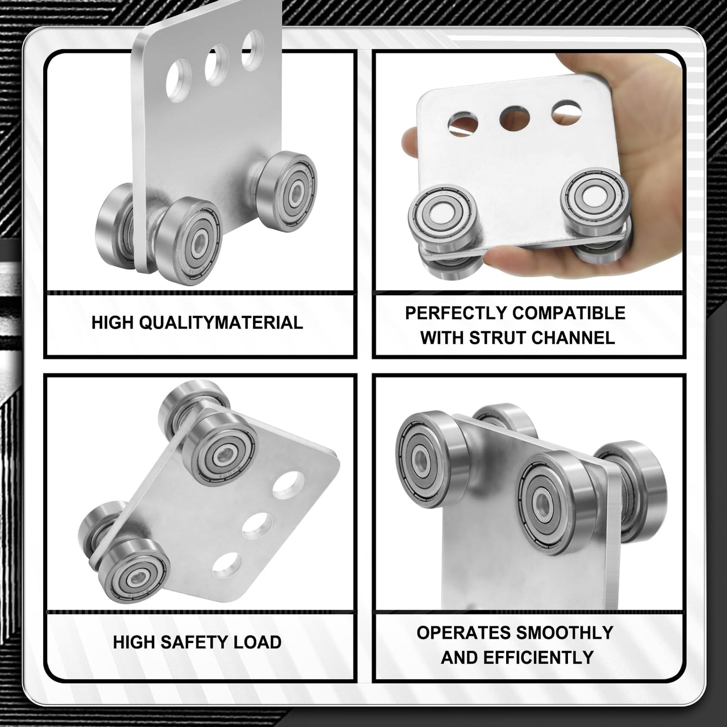 TYPUZO 4 Wheel Trolley Assembly, Stable Welded Roller Trolley for 1-5/8" Wide and All 1-5/8" or Taller Strut Channel (Pack of 2)
