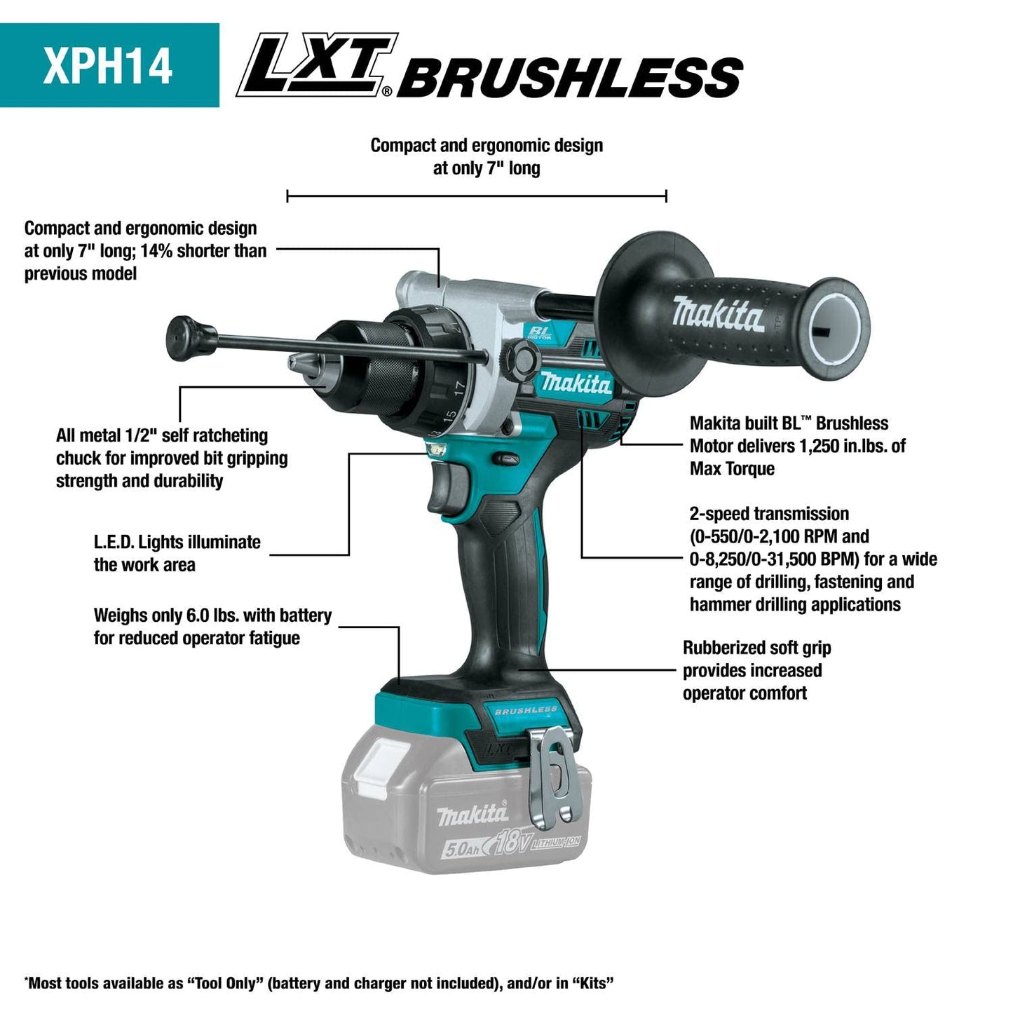 Makita XT297T 18V LXT® Lithium-Ion Brushless Cordless 2-Pc. Combo Kit (5.0Ah)