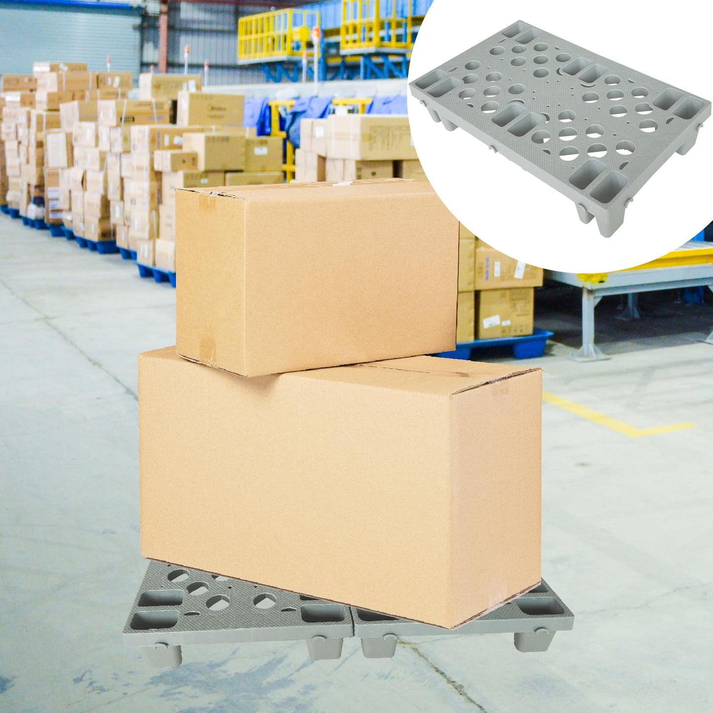 6 Pcs Grey Plastic Pallet, Lightweight Waterproof Floor Pallets, Interlocking with Breathable Grids Storage Pad, for Garages, Basement, Supermarket, Indoor and Outdoor