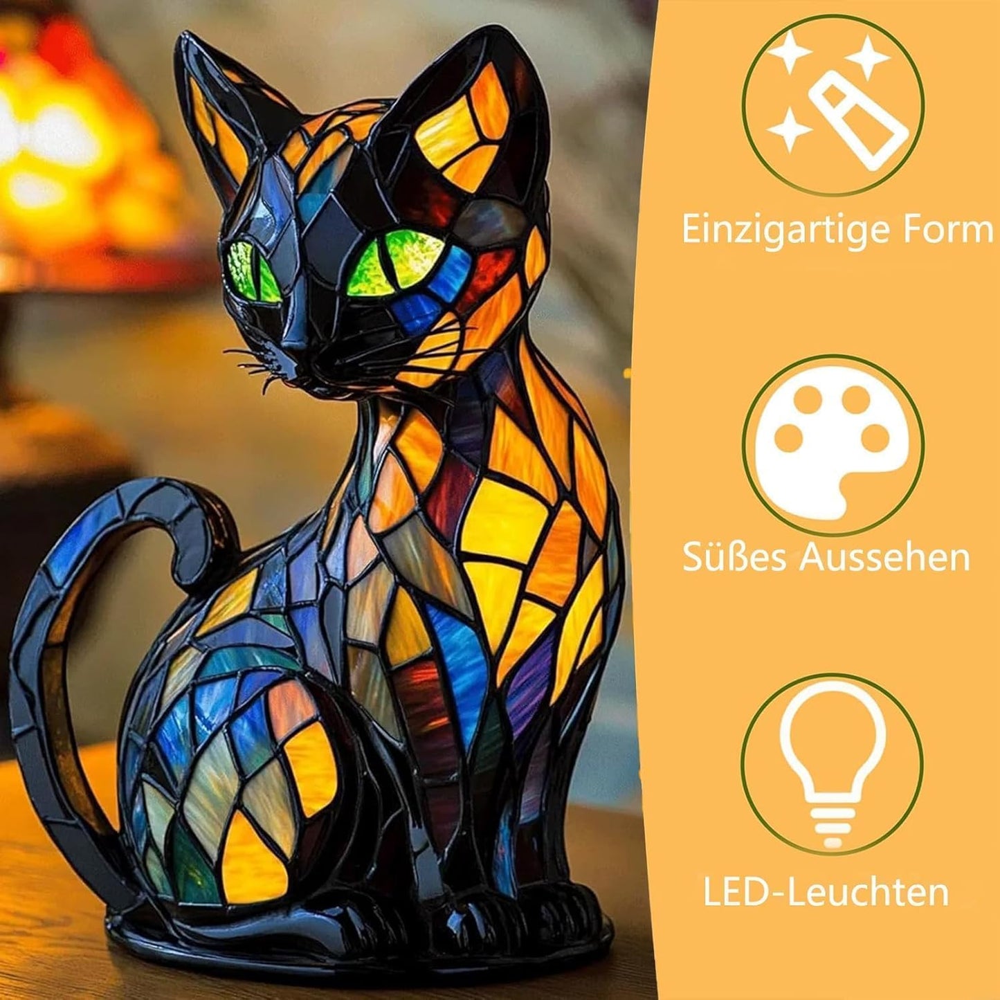 Heykomi Solymall Glowkitty Lamp, Cat Lamp Stained Glass, Sherum Glow Kitty Lamps, Retro Resin Cat Stained Glass Lamps, for Home Office, Decorate, Gift for Lovers (14)