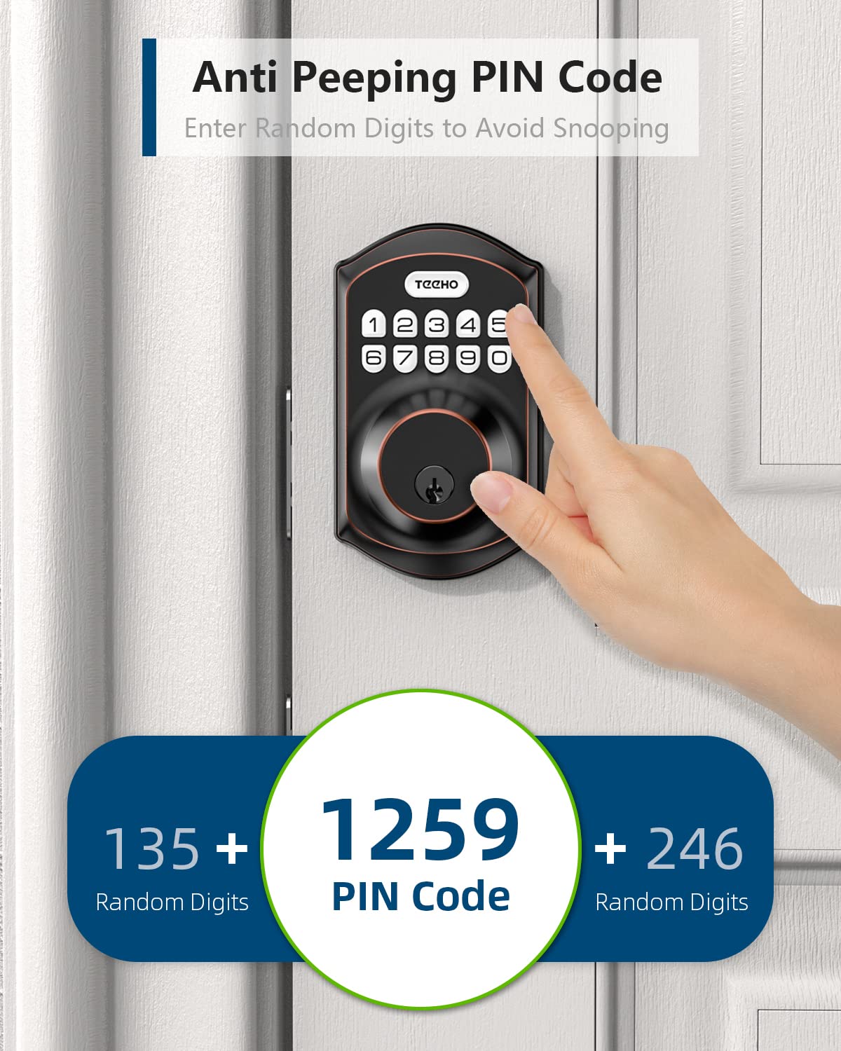 TEEHO TE001 Keyless Entry Door Lock with Keypad - Smart Deadbolt Lock for Front Door with 2 Keys - Auto Lock - Easy Installation - Oil-Rubbed Bronze
