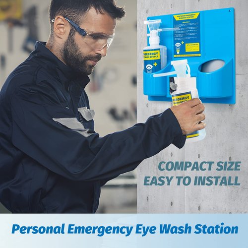 Frifreego Portable Eye Wash Station with Eyewash Bottles, Emergency Wall Mount Eyewash Station, Self-contained Eye Wash Kit with Mirror&16.09oz Bottles, Emergency Eye Wash Unit, NO Eyewash Solution