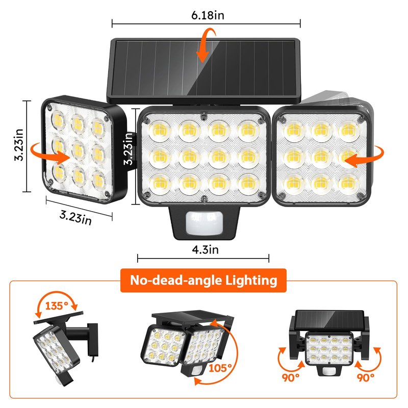 WdtPro Solar Lights Outdoor Waterproof 1 Pack, 3500LM Super Bright Motion Sensor Solar Powered LED Flood Lights, Upgrade Glass Panel, Solar Security Light Spotlights for Outside Yard