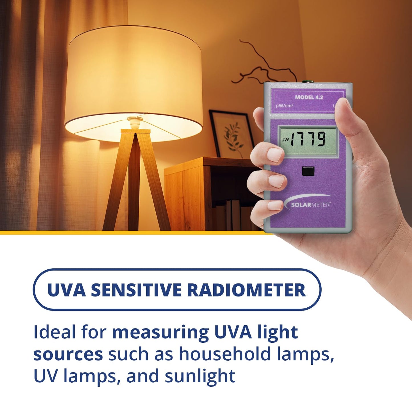 Solarmeter Model 4.2 Sensitive UVA Meter, Digital UVA Radiometer, Portable UV Meter for UV Lamp Testing & More, Effective UVA Light Meter, Measures 320-400 nm, from 0-1999 µW/cm² UVA