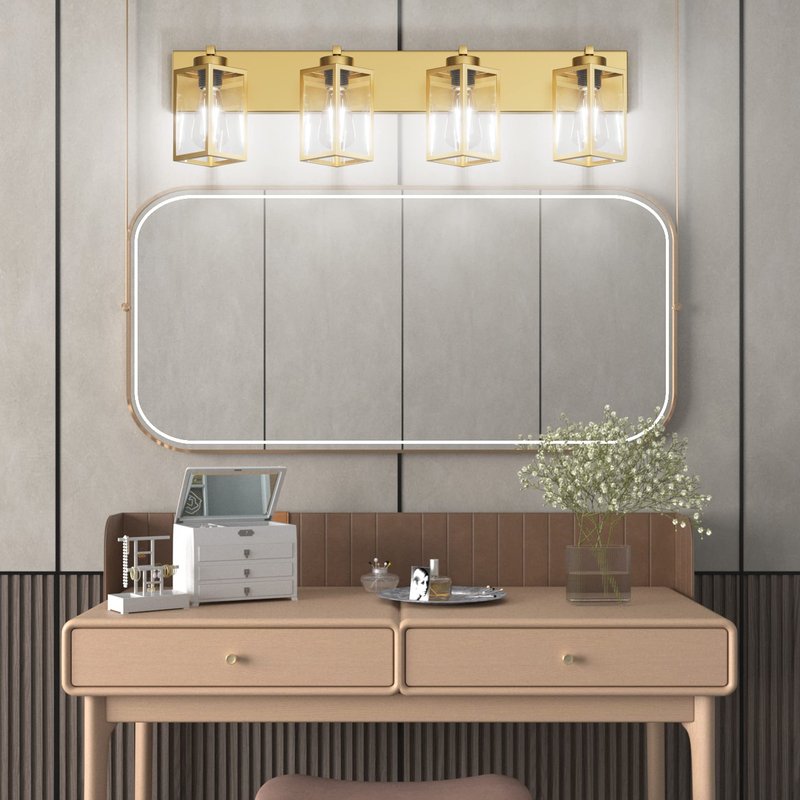 Aipsun Gold Bathroom Light Fixtures 4 Light Vanity Light Bathroom Farmhouse Lighting Fixtures Industrial Vanity Light (Exclude Bulb)
