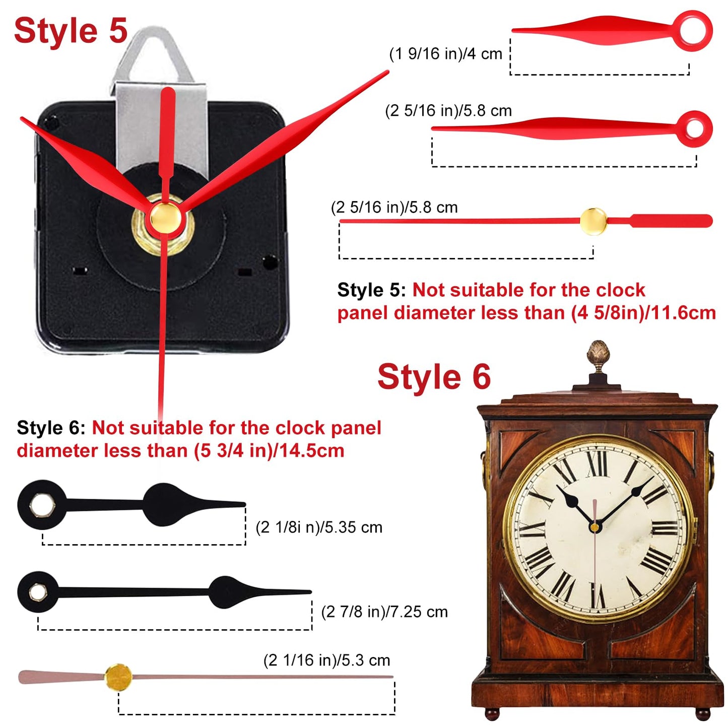EMOON 3-Piece Silent Clock Mechanism Kit with 8 Pairs of Short Clock Hands Battery Operated Quartz Movement for DIY Clock Repair and Replacement (Total Shaft Length 16mm, 20mm, 23mm)