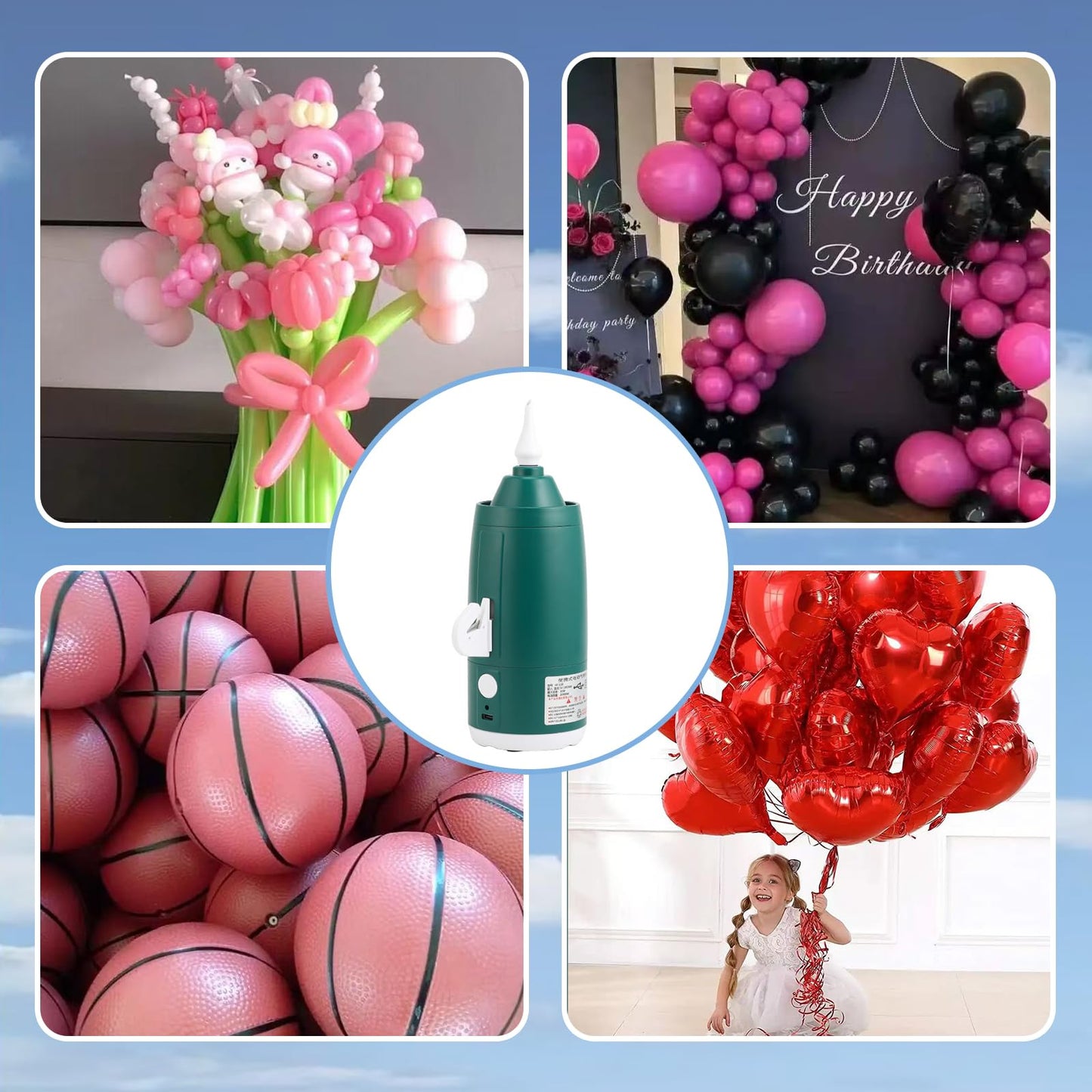 Rechargeable Cordless Portable Electric Balloon Pump - Built-in Battery Air Machine, Dual Modes for Latex/Foil/Balloon/Basketball, Includes Red Mesh Bag, Perfect for Party/Birthday Decor