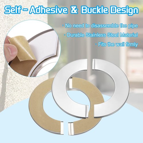 PATIKIL Wall Split Flange 3" (83mm),2 Pcs Stainless Steel Round Self-Adhesive Escutcheon Plate Plumbing Wall Cover for Kitchen Bathroom Arm Pipe Faucet Decoration, Silver
