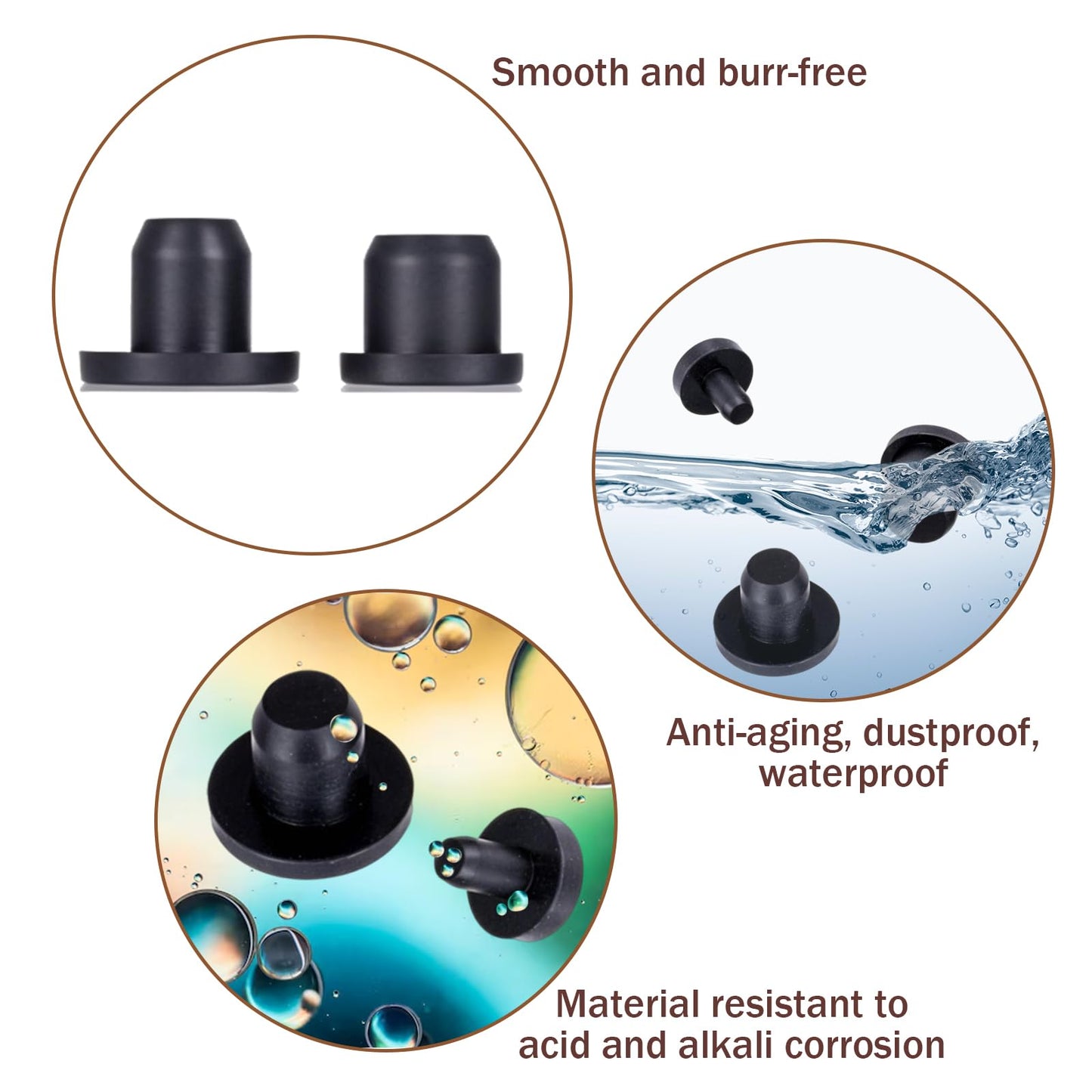 50 PCS 5 Sizes Rubber Hole Plug Silicone Plugs Waterproof Hole Plug Black Round Rubber Waterproof Button-Hole for Metal Tube, Furniture End Caps Inserts, Black