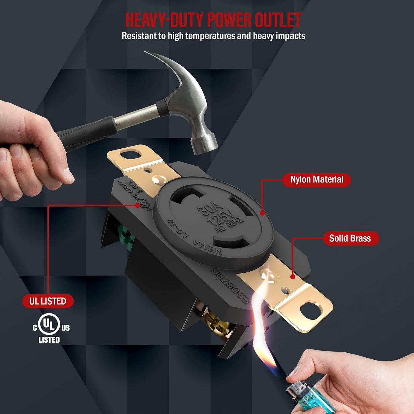 ENERLITES NEMA L14-30P Locking Plug Connector for Generator, Twist Lock Male Plug, 30 Amp, 125/250 Volt ,3 Pole, 4 Wire Grounding, Industrial Grade Heavy Duty, UL Listed, 66470-BK, Black
