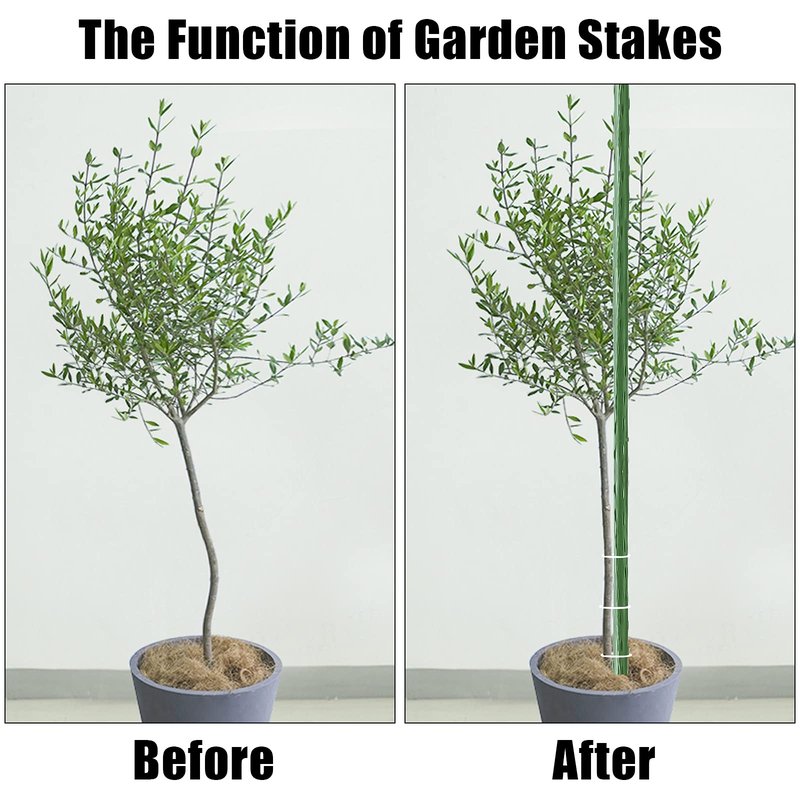 FEED GARDEN Garden Stakes 36 Inch 3ft 25 Pack, Sturdy Plant Metal Sticks Support, Plastic Coated Plant Stakes, Tomato Stakes, Beans, Trees