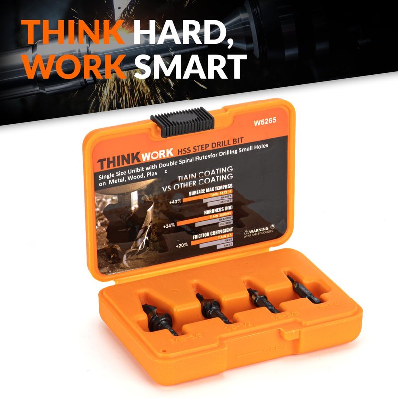 THINKWORK Step Drill Bit, HSS Single Size Step Drill Bit 1/8"-1/4", Mini Portable Unibit, 1/4" Hex Shank Step Bits for Soft Metal, Steel, Wood, Plastic