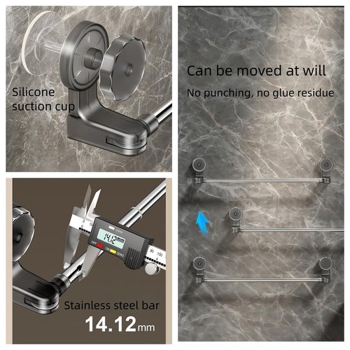 Pack of 2 Pcs Suction Cup Towel Bar 19 inches Retractable Stainless Steel Towel Rod with Suction Cup No Glue No Drilling for Bathroom Shower Door
