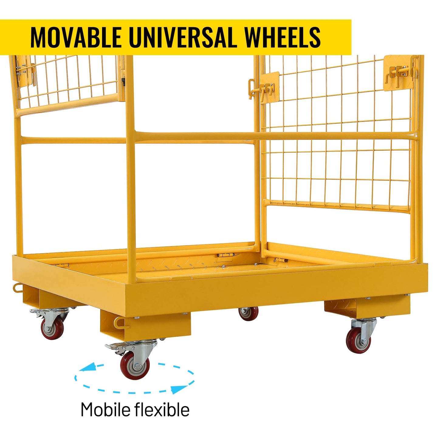 KODOM Forklift Safety Cage 36''x36'' Heavy Duty Steel Forklift Work Platform 1150LBS Capacity with 4 Universal Wheels Collapsible Lift Basket Aerial Rails Aerial Platform, Yellow